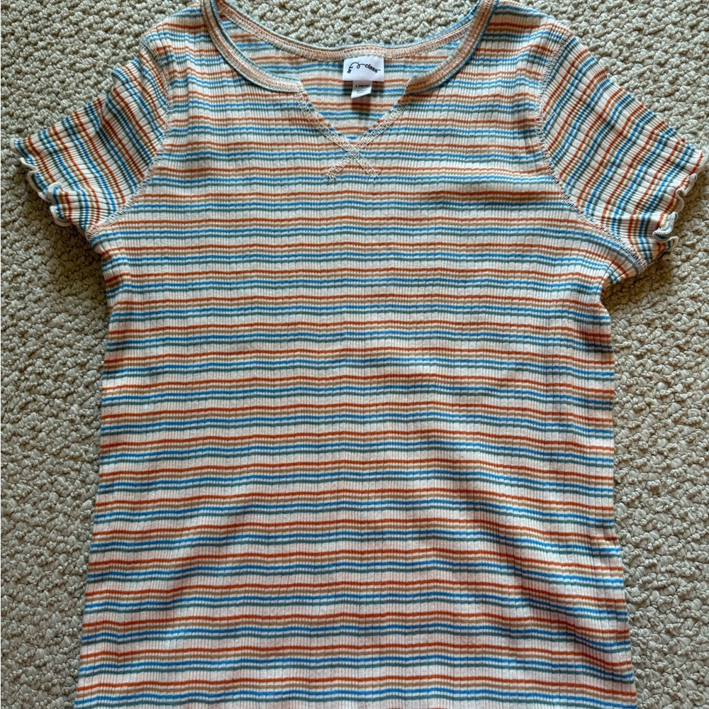 art class Striped Tee - Orange, Blue, and White